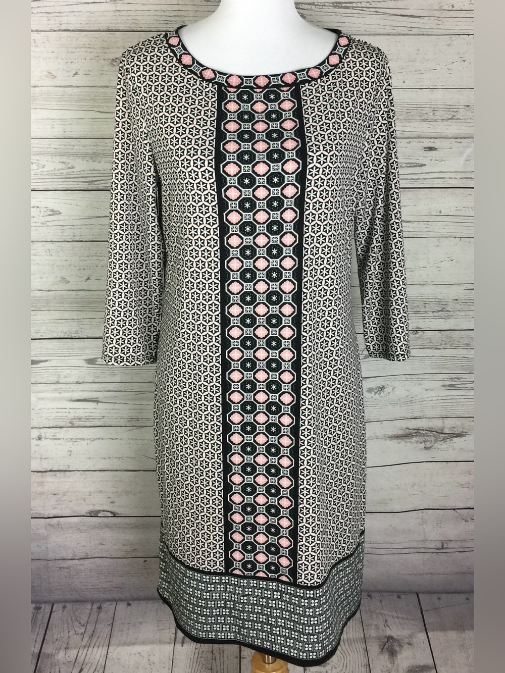 Sophie Max Women’s Pink Blue Geometric Stretch Shift Dress Size L